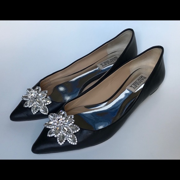 Badgley Mischka Karina Crystal Pointed Toe Flats - Picture 1 of 8